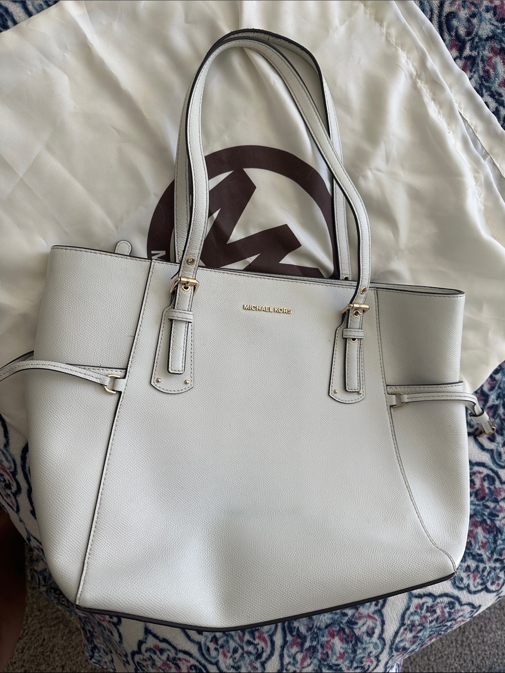 Michael Kors Ivory Leather Tote with Gold Hardware